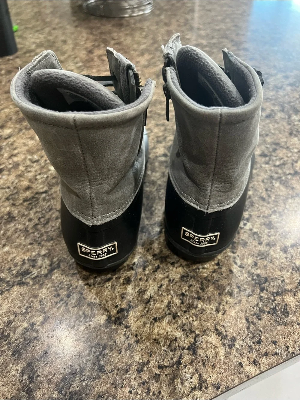 Sperry Gray Suede and Black Rubber Duck Boots